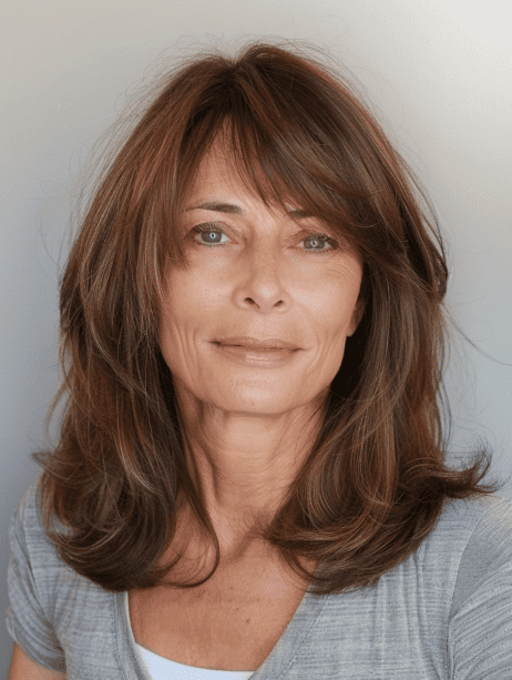 Old woman with voluminous straight hairstyle