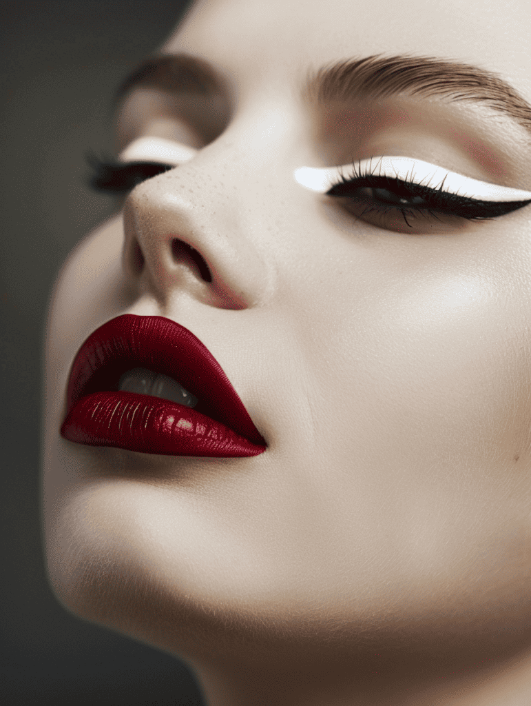 Bold White Eyeliner With A True Red Lip