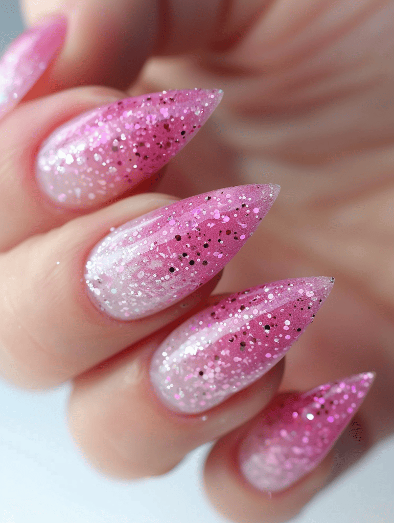 Glitter nail design with pink glitter ombre