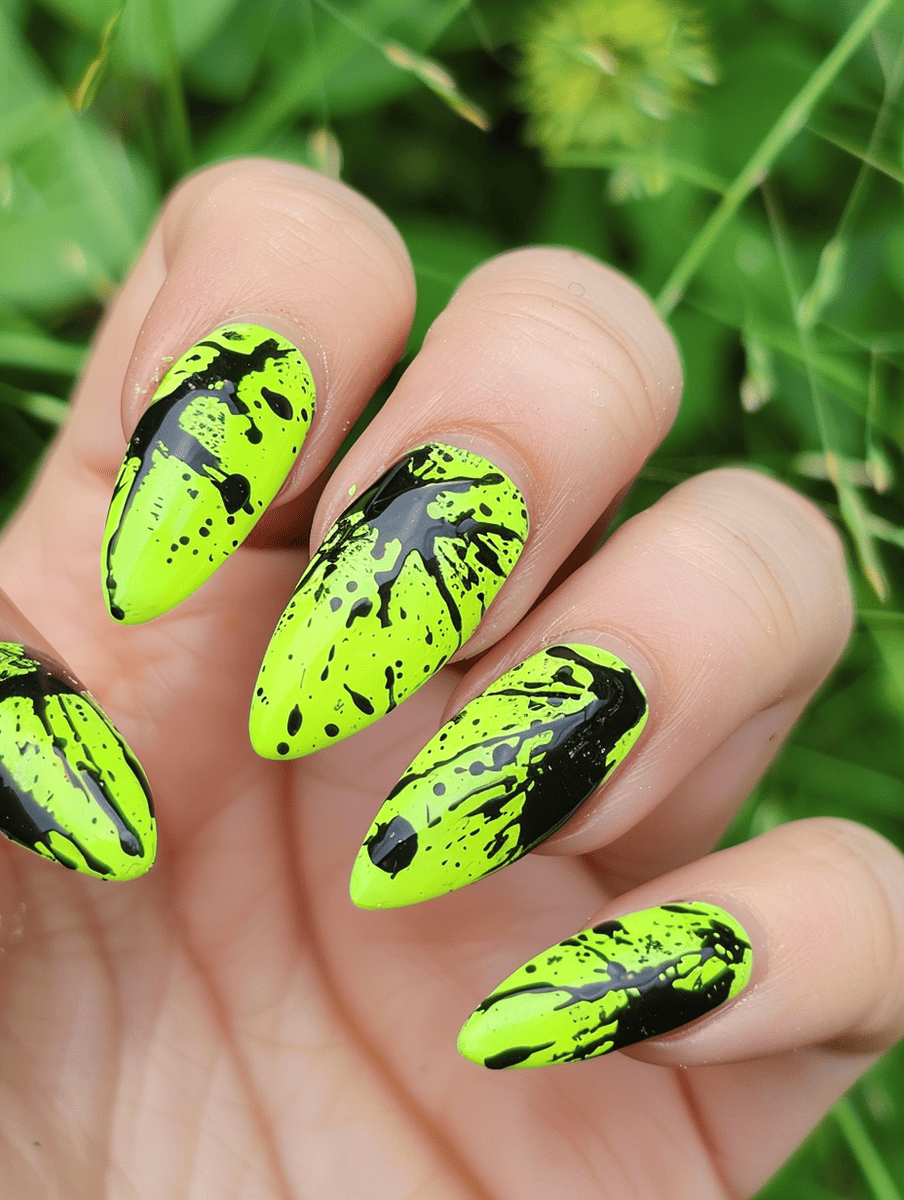 Neon yellow and black splatter effect