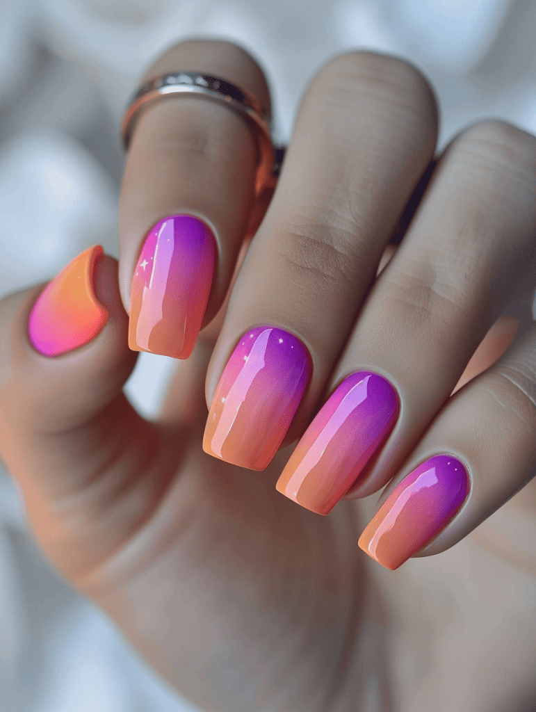  ombre nail design. sunset colors transition