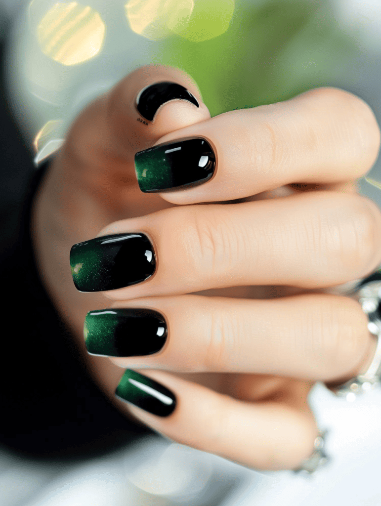 ombre nail design. green to black transition