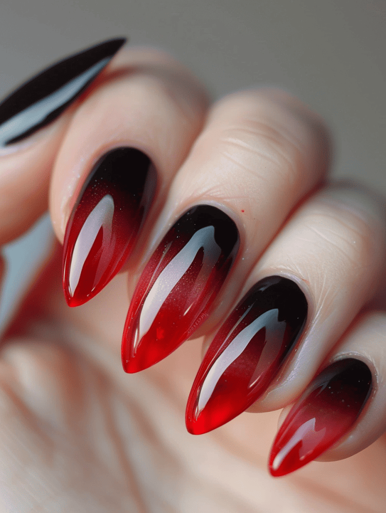ombre nail design. red to black transition