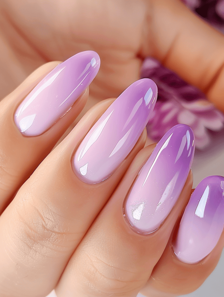 ombre nail design. soft pink to lavender transition