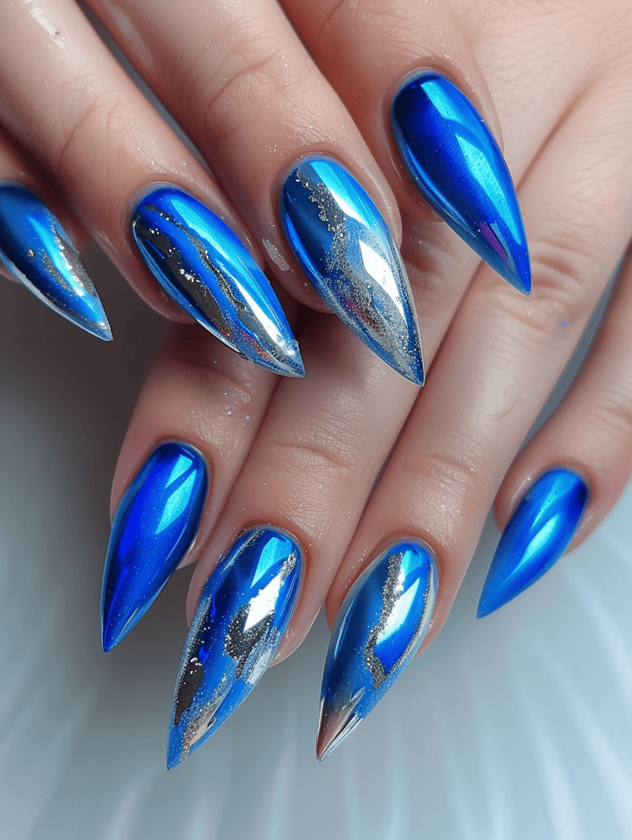 Neon blue with silver holographic detailing 