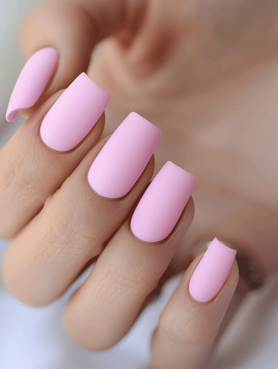 matte nail design in pastel pink
