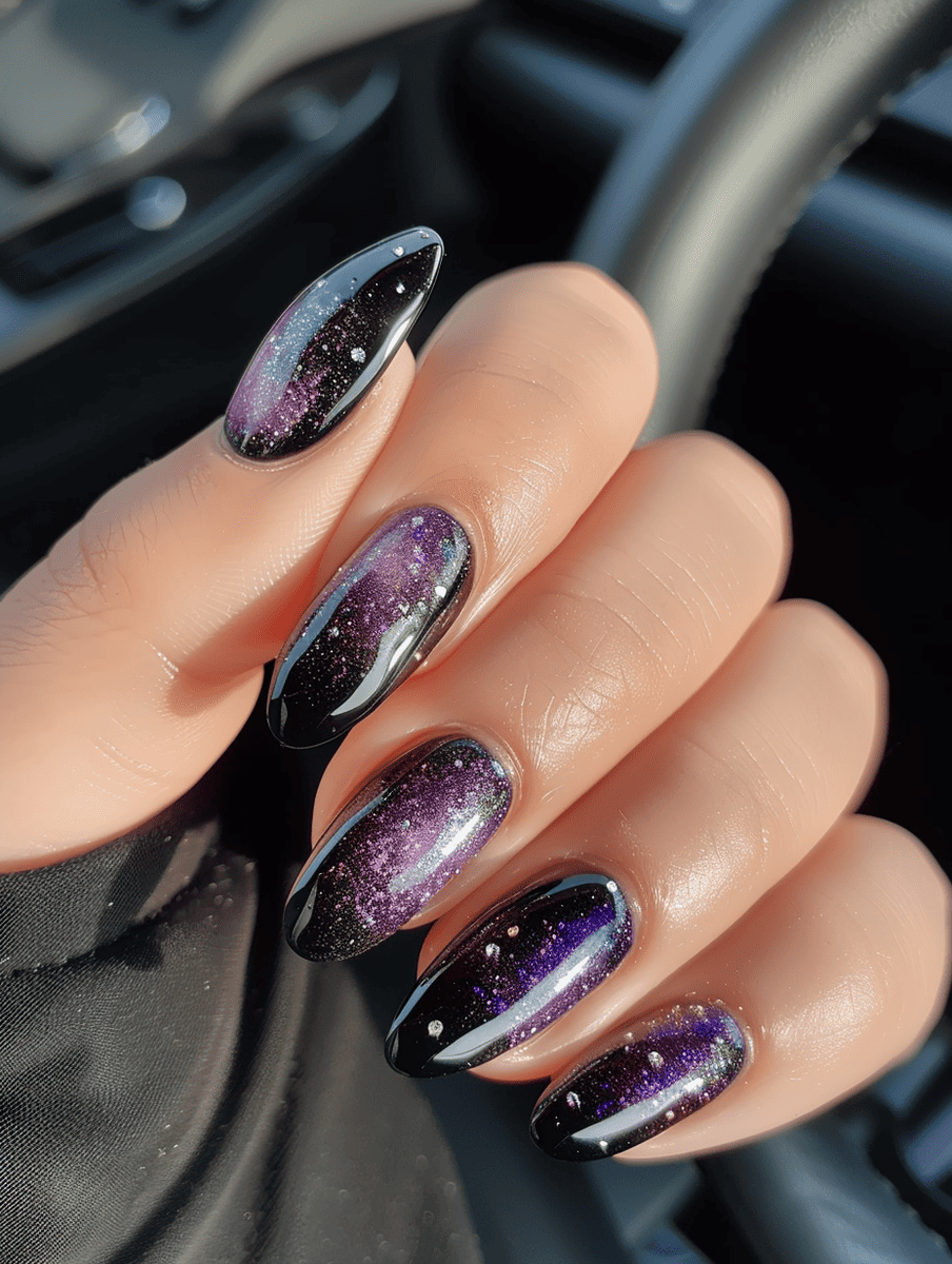 galaxy nail design. Milky Way inspired with glossy finish