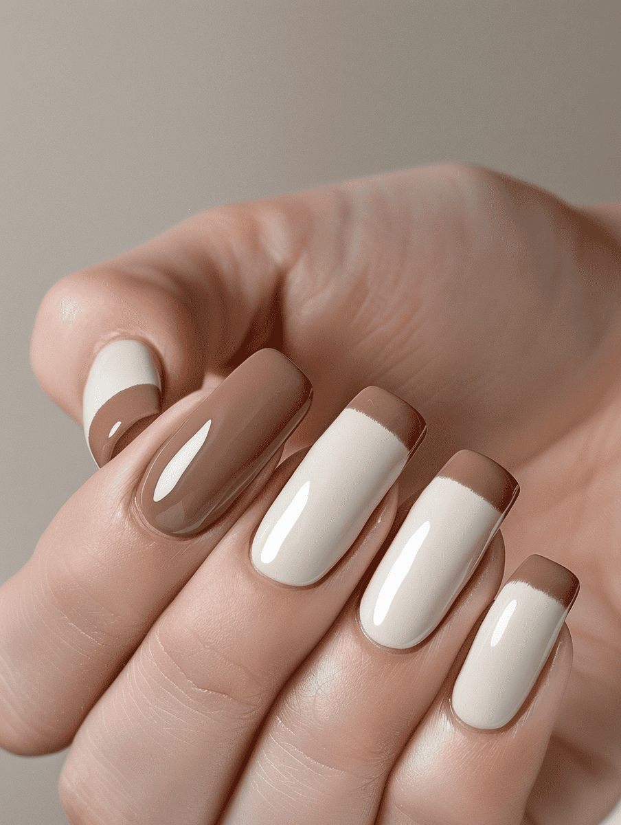 two-tone nail design. warm taupe and ivory