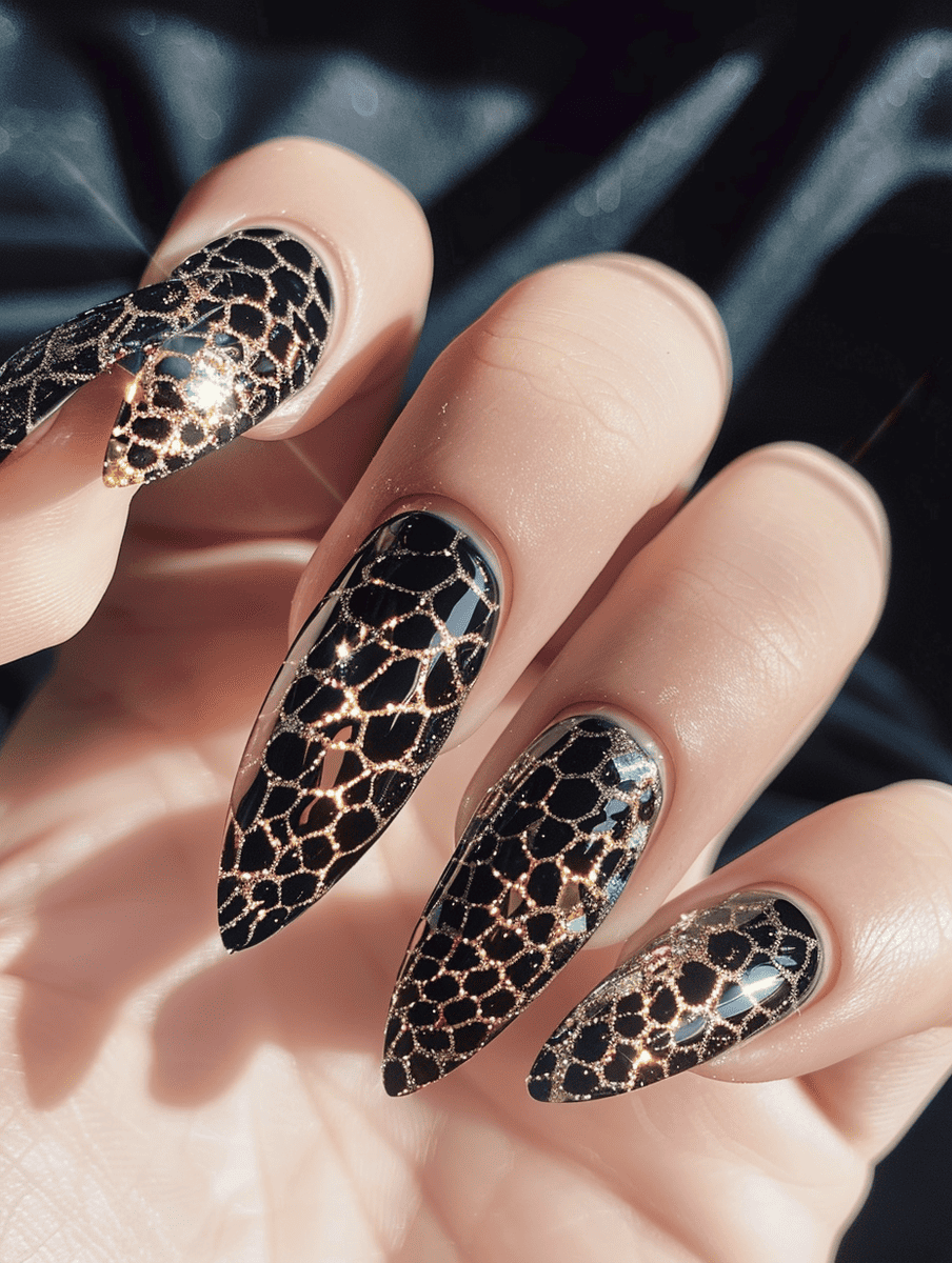 Animal print nail art. Glittery snake skin pattern