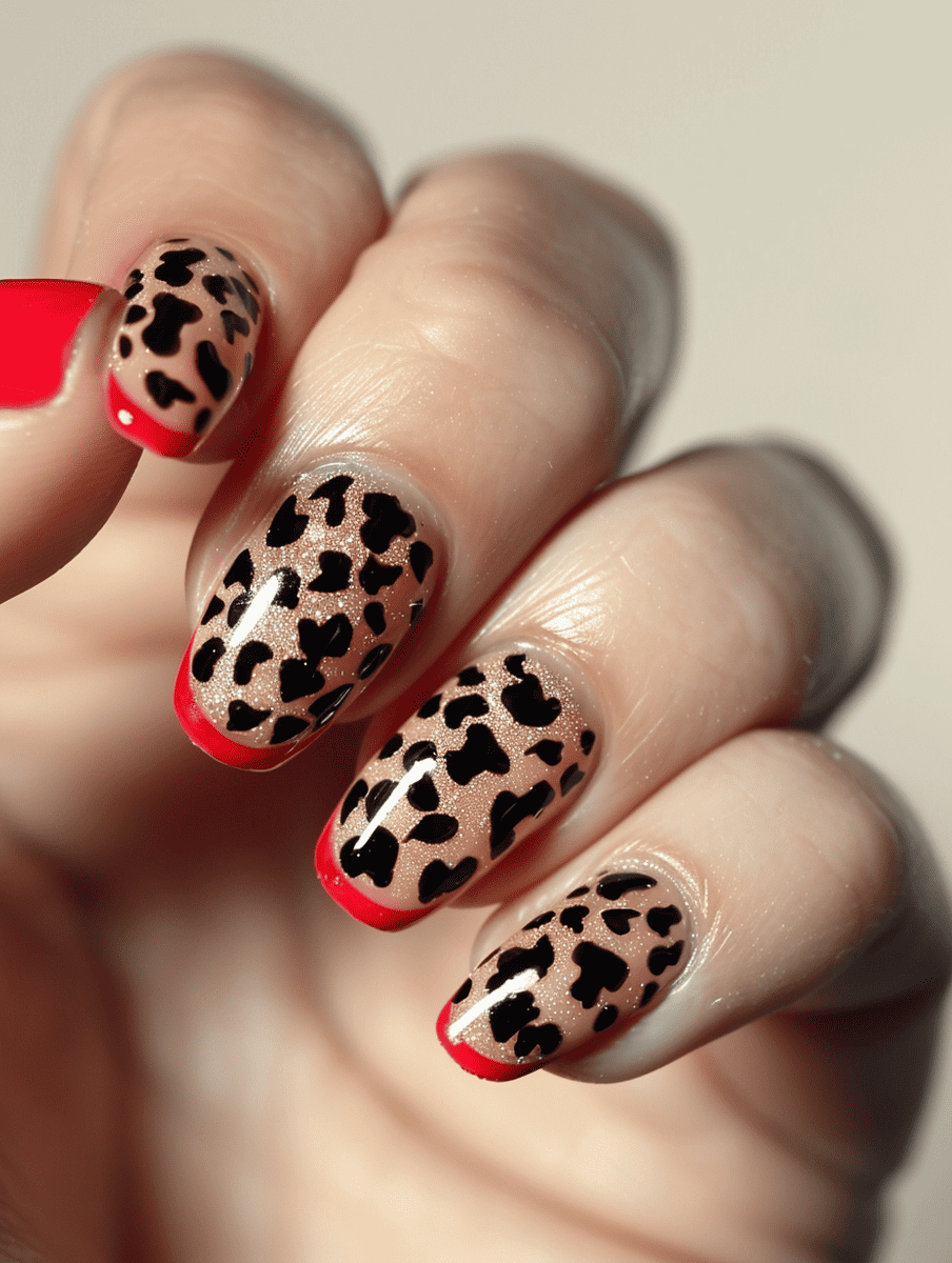 Animal print nail art. Cheetah print with red tips