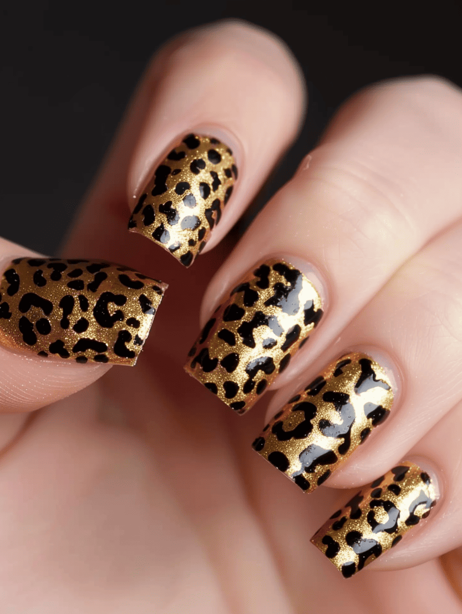 Animal print nail art. Leopard print with gold background