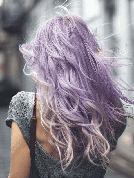 a woman with Ashy Blonde Lilac hair color