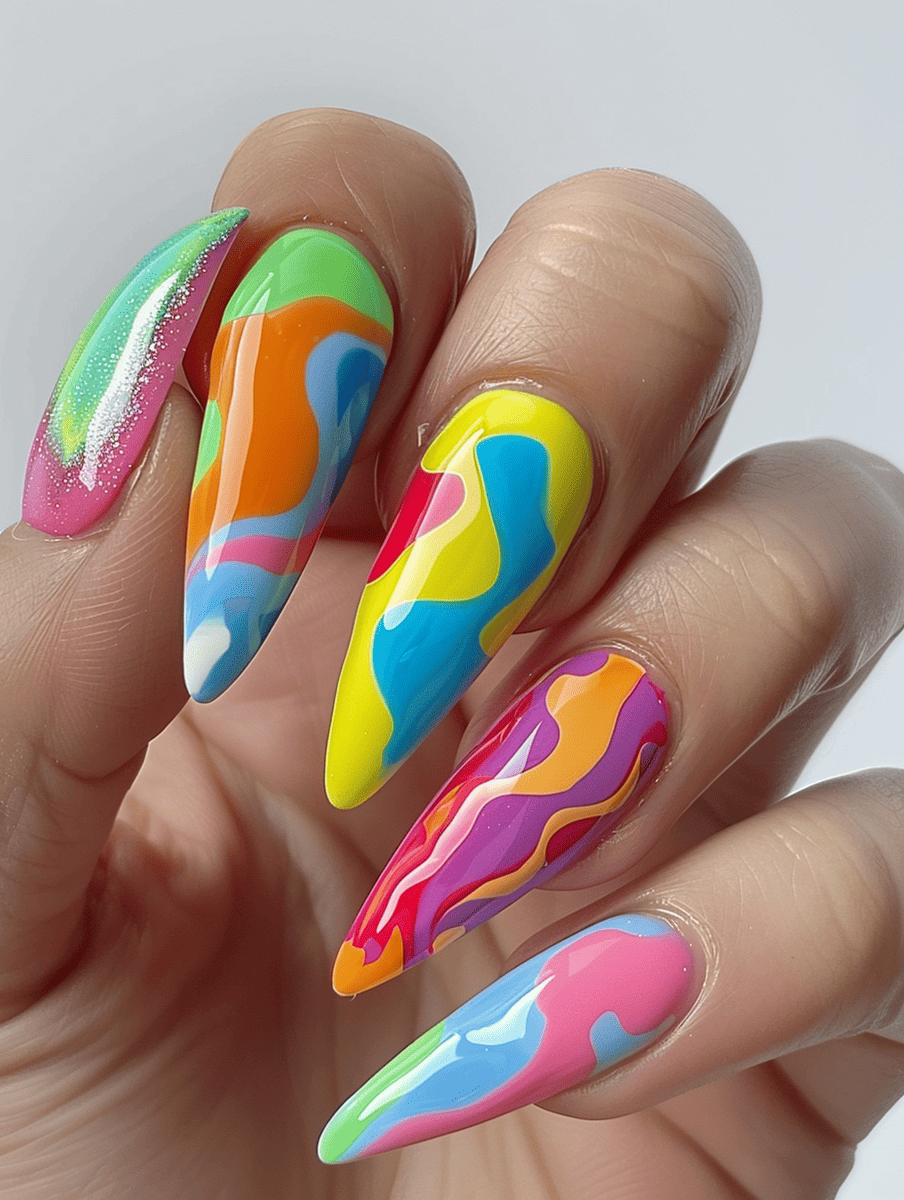 dessert-themed nail art. bright melting colors