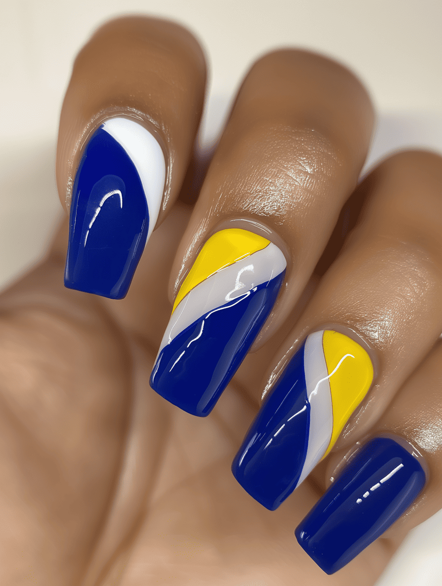  car racing nail design. Chase Elliott's team colors blue, white and yellow