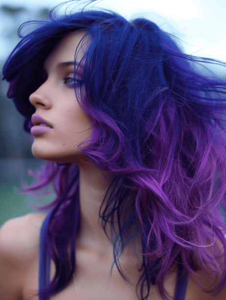 a woman with All-Purple Ombre Brilliance hair color