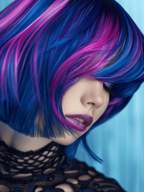 a woman with Purple and Pink Dimension hair color