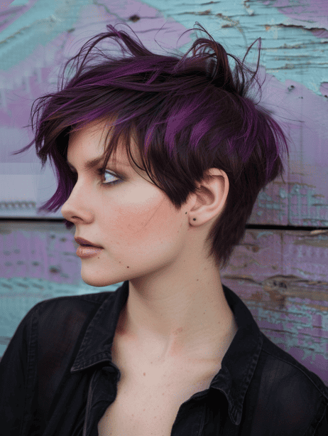 a woman with Short and Purple hair
