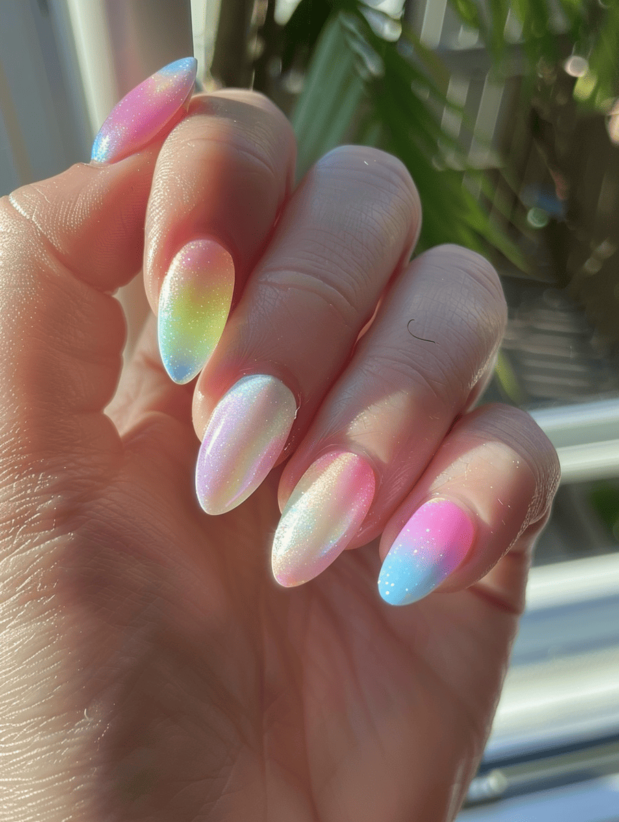 Pastel rainbow ombre nails