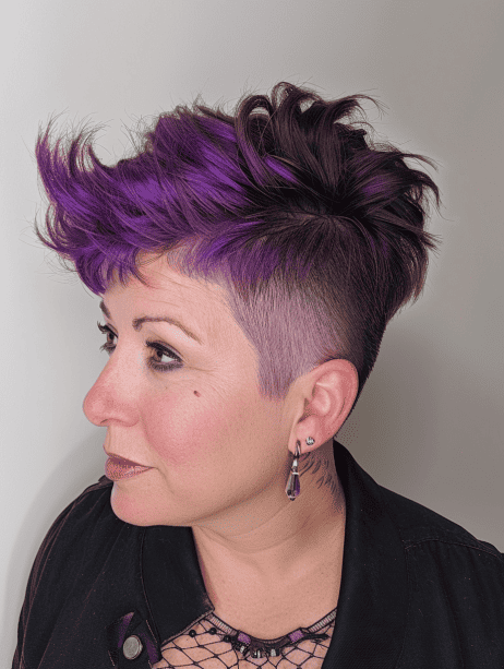 a woman with simple purple impact hairstyle