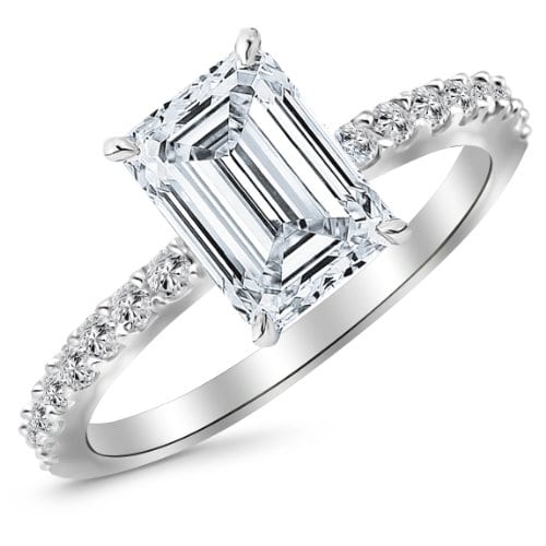 Classic Sidestone Pave Set Diamond Engagement Ring