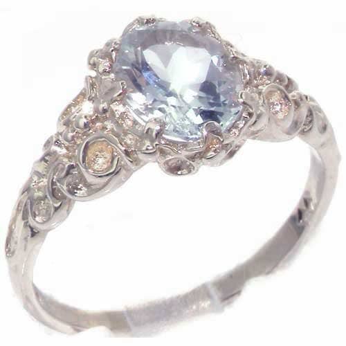 Sterling Silver Real Genuine Aquamarine Womens Band Ring