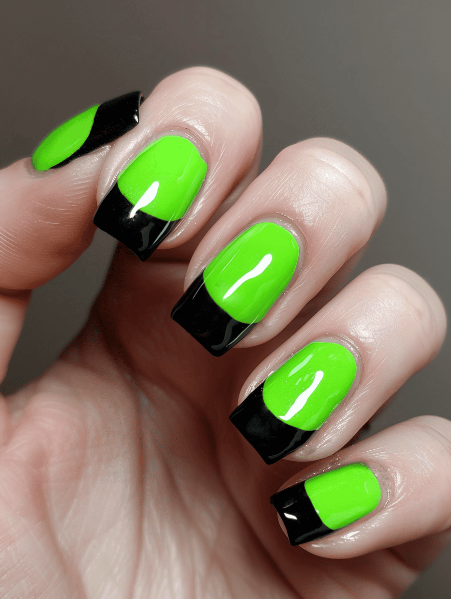 Black french tips with lime green base