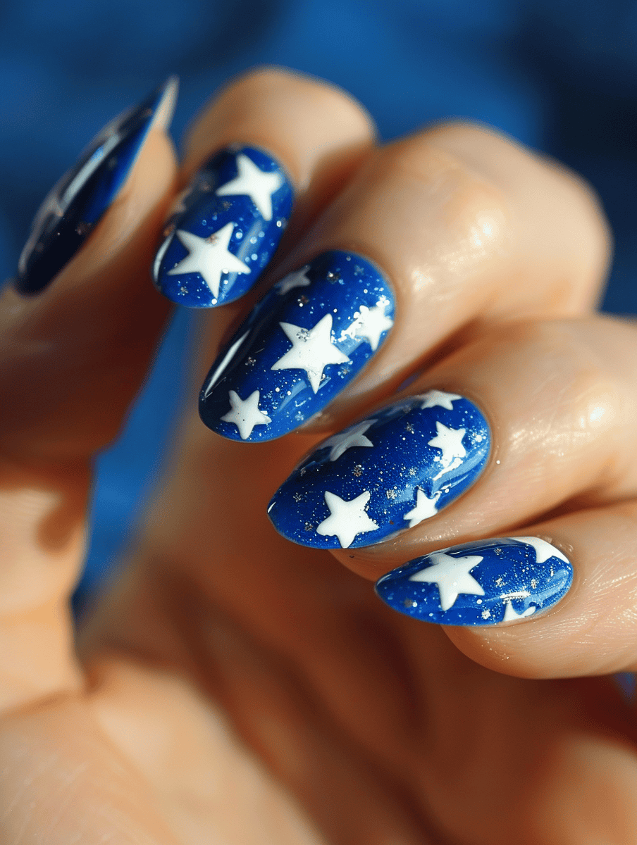 Blue Nails with White Stars
