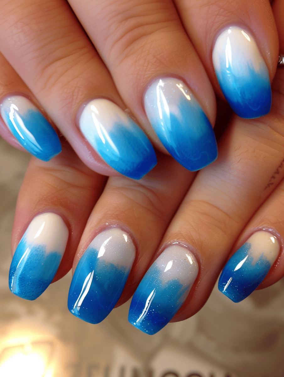 Blue and White Ombre Nails