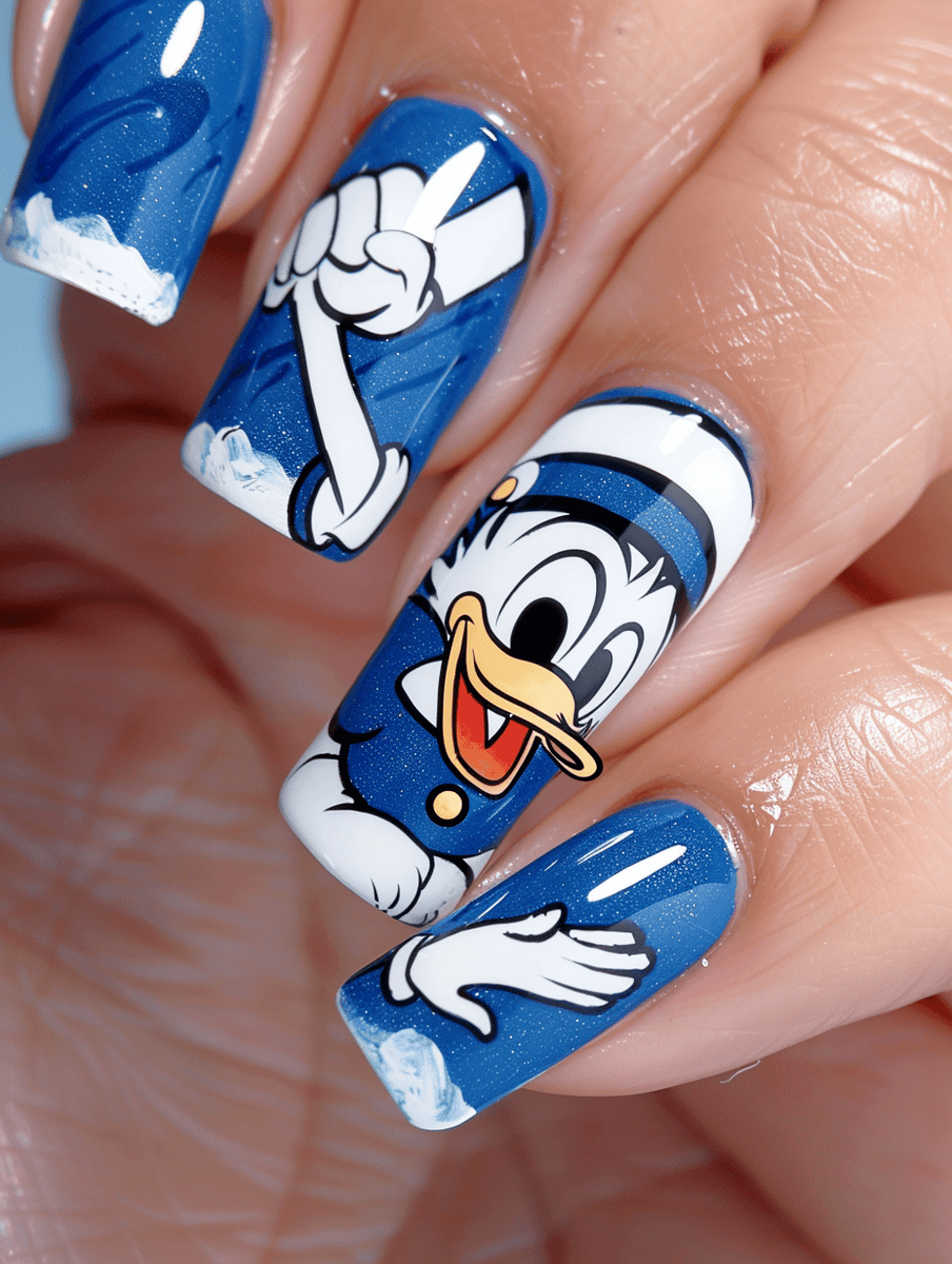 Donal Duck in his navy blue and white stripes sailor suit nail art