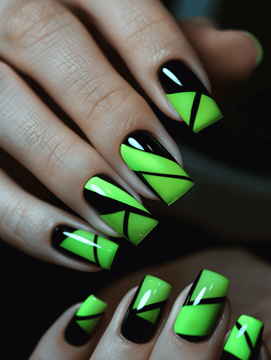 lime green and black geometric blocks