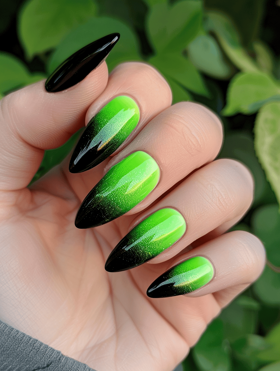 Lime green to black gradient ombre