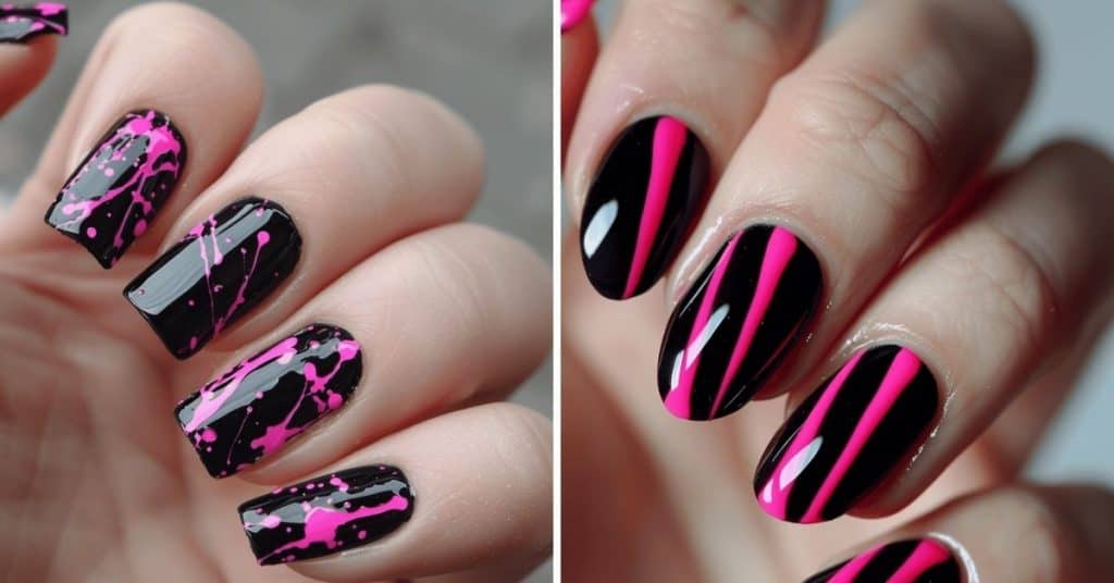 Hot Pink and Black Nail Art