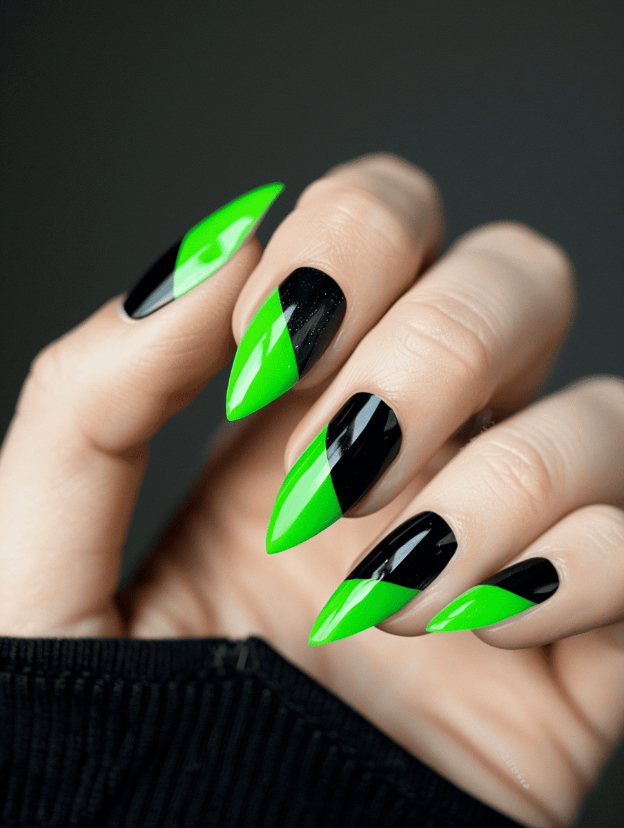 Kim Possible nail art design featuring black and green mission colors