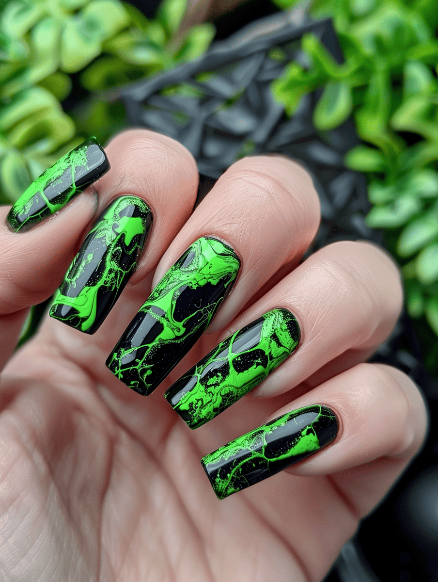 Lime green and black marble effect