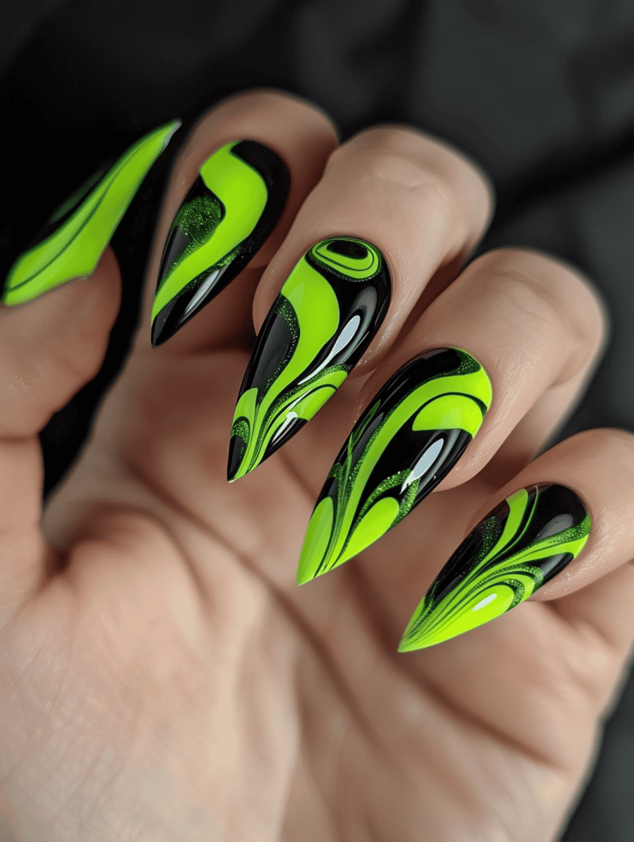 Lime green and black swirling pattern