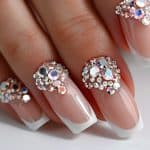 Nail art design with crystals. Classic French manicure with crystal accents 1600x900