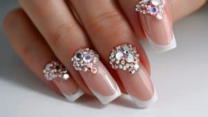 Nail art design with crystals. Classic French manicure with crystal accents 1600x900