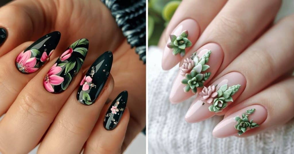 Plant and Succulent Nail Art Ideas