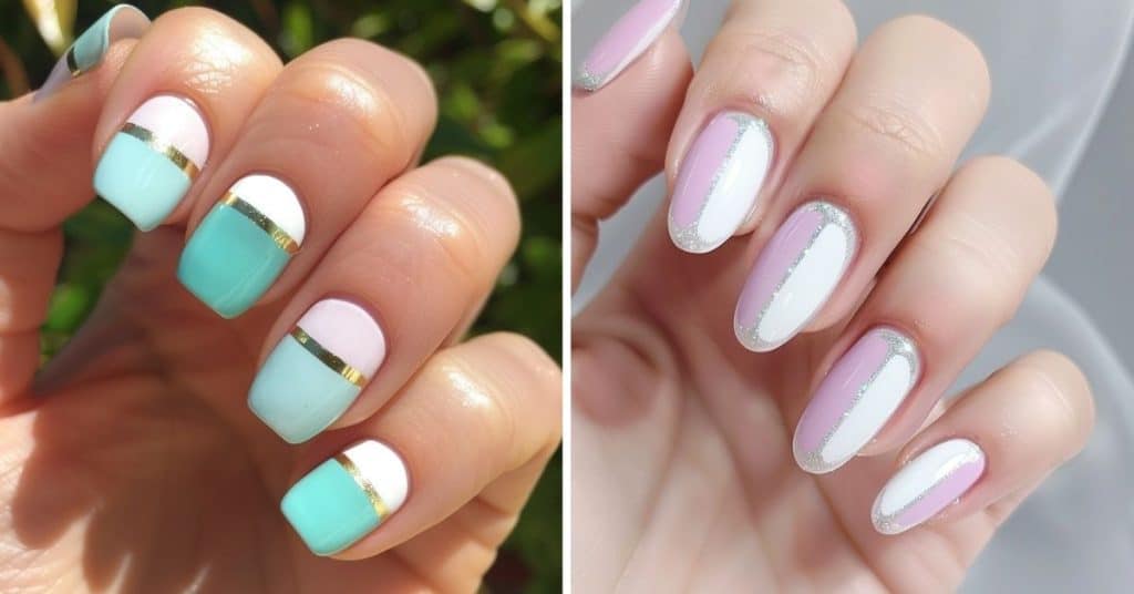 White and Pastel Color Block Nail Design Ideas