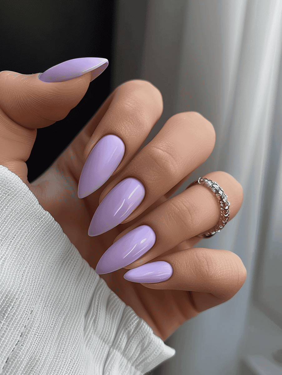 minimalist nail design with soft lavender satin
