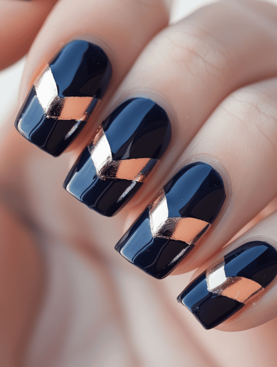 Navy chevron with rose gold accents