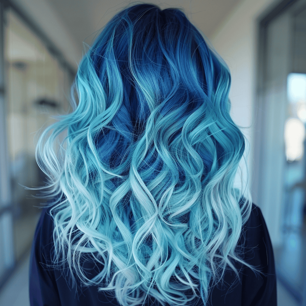 balayage hair design with ocean blue and turquoise waves