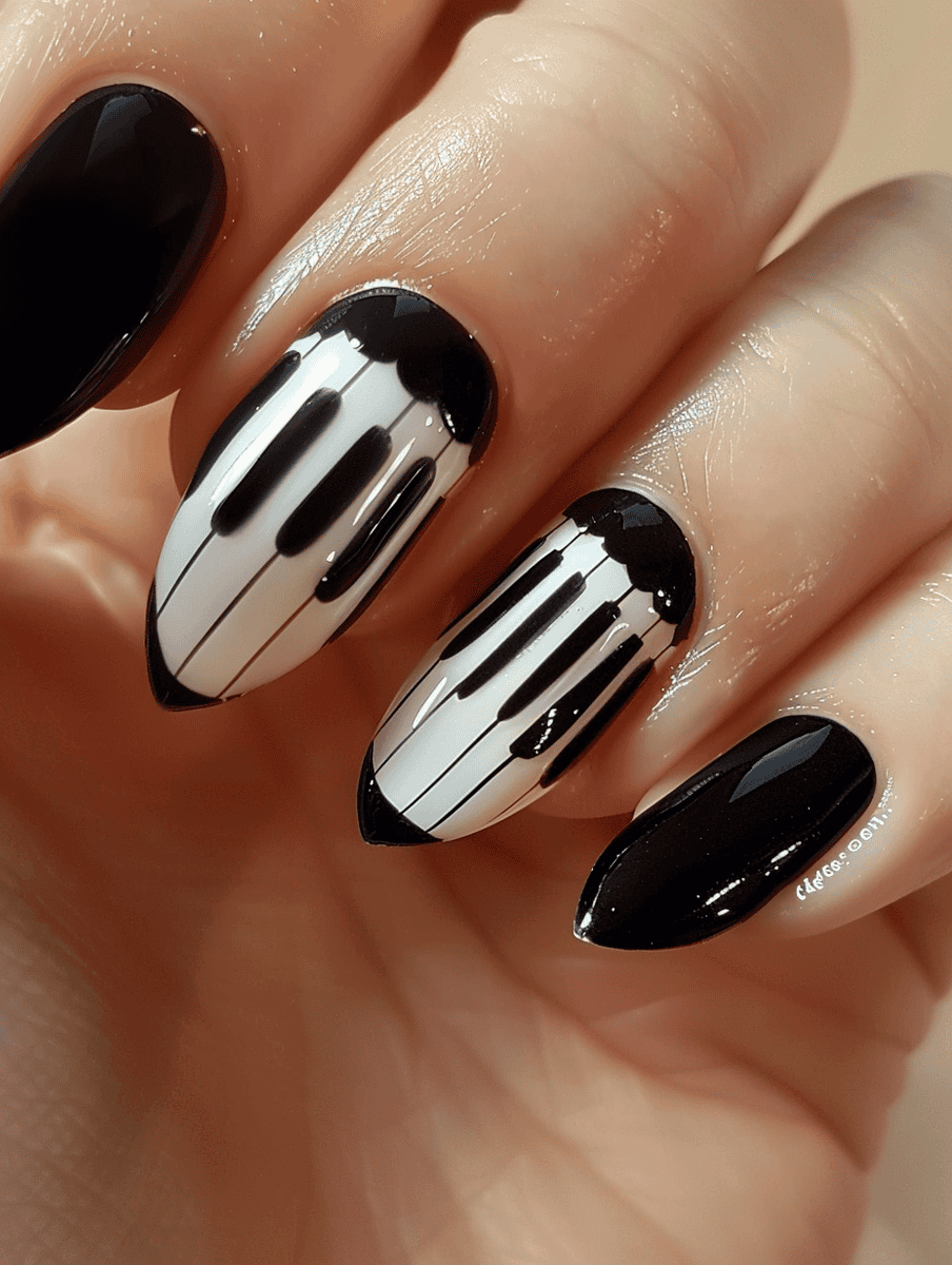 Piano keys on black nails