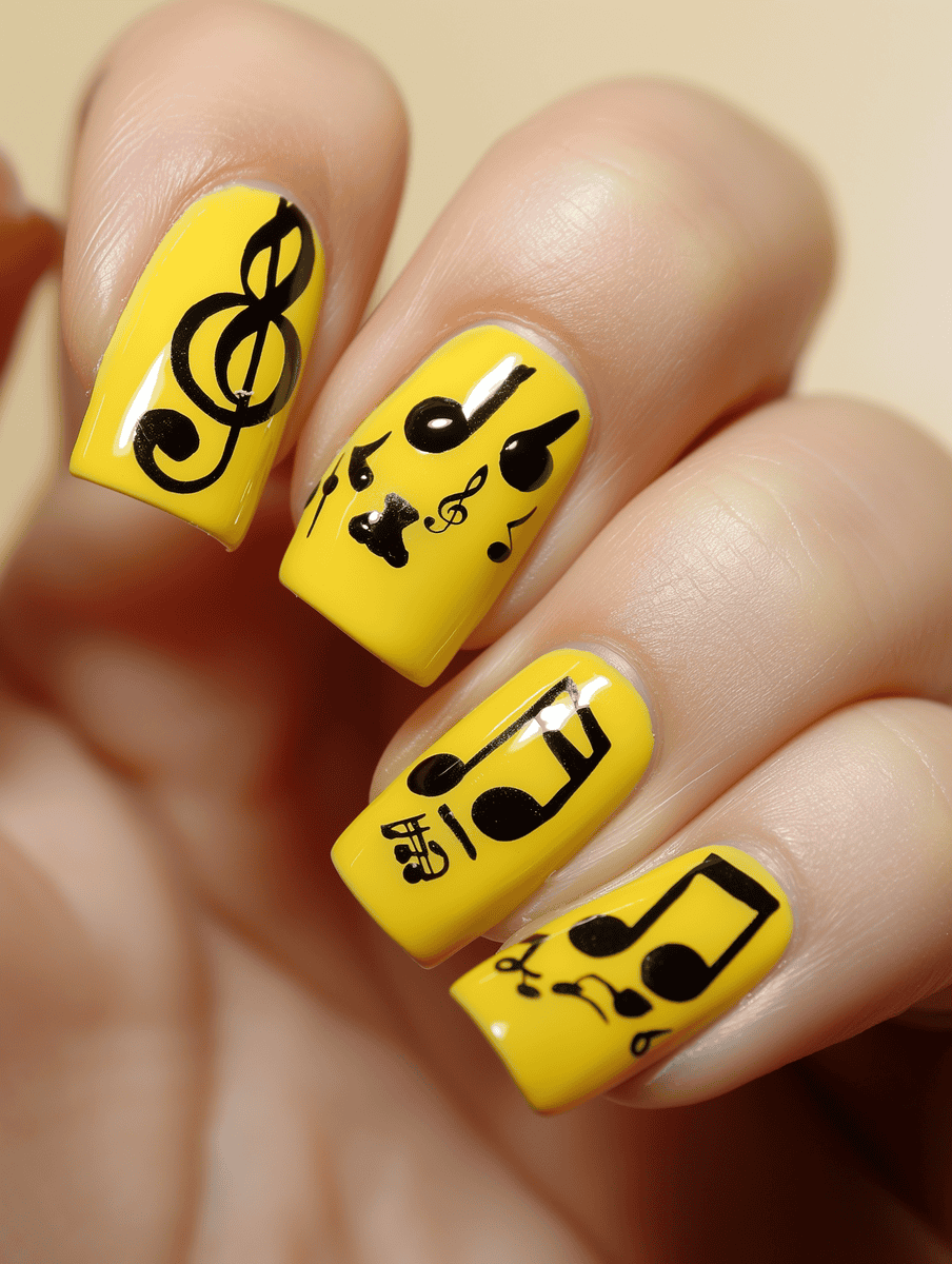 Trumpet notes on sunny yellow nails