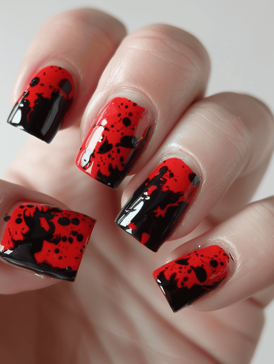 Creative splatter design in red and black