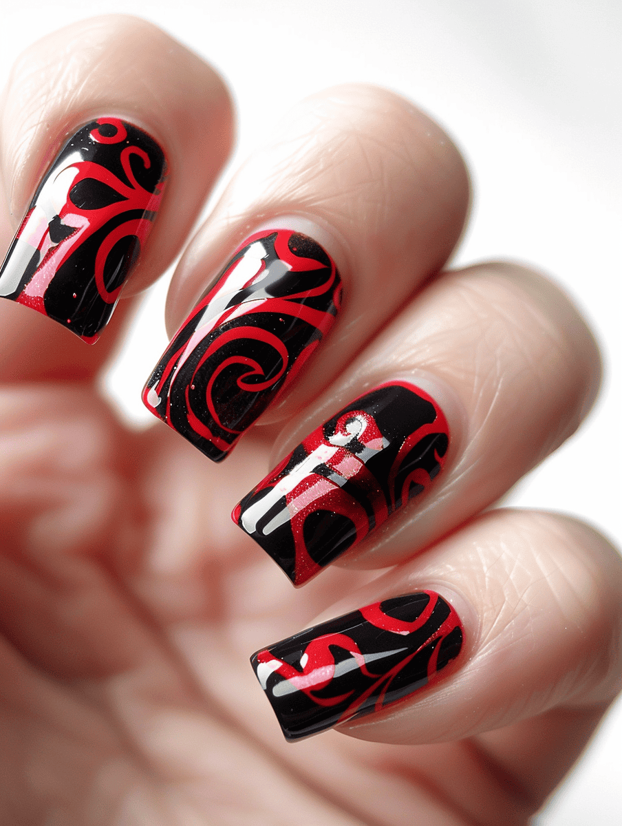 Mesmerizing swirl patterns in red and black