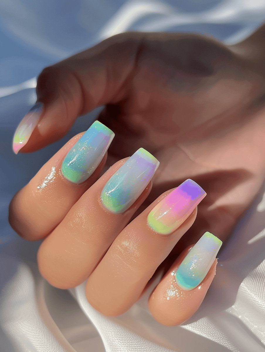 pastel rainbow nails on square nails
