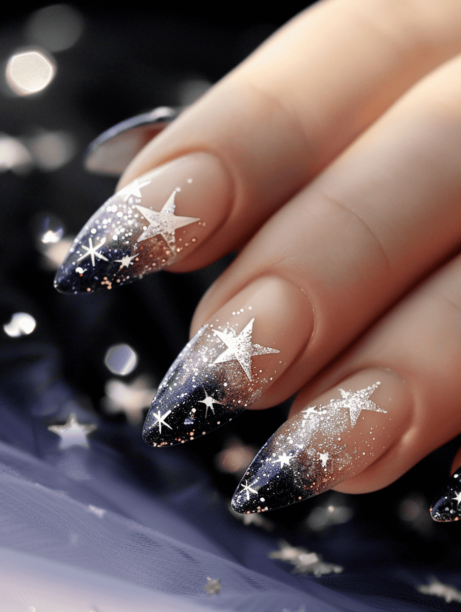 Glitter ombre nails with star charms