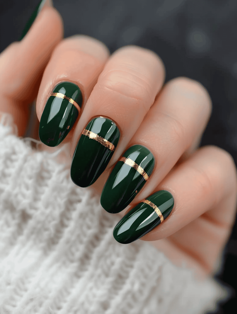 Jade green nails with gold stripes