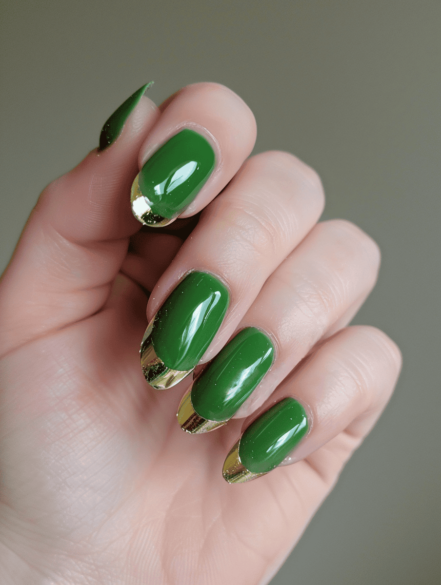 Bright green with gold French tips